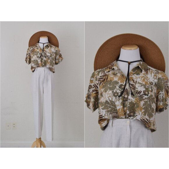 Vintage 90s Faded Button Down Jungle Shirt size‎ L - Picture 1 of 10